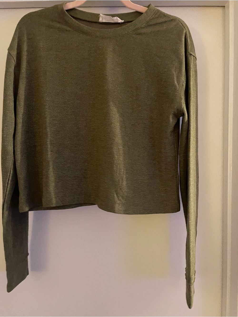 Double Zero Olive Green Long Sleeve Cropped Boxy Tee - Small